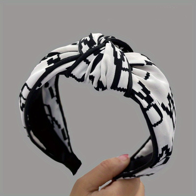 Black and White Striped Cross Knotted Hairband - ET