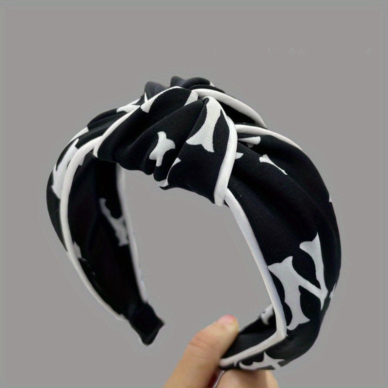 Black and White Striped Cross Knotted Hairband - ET