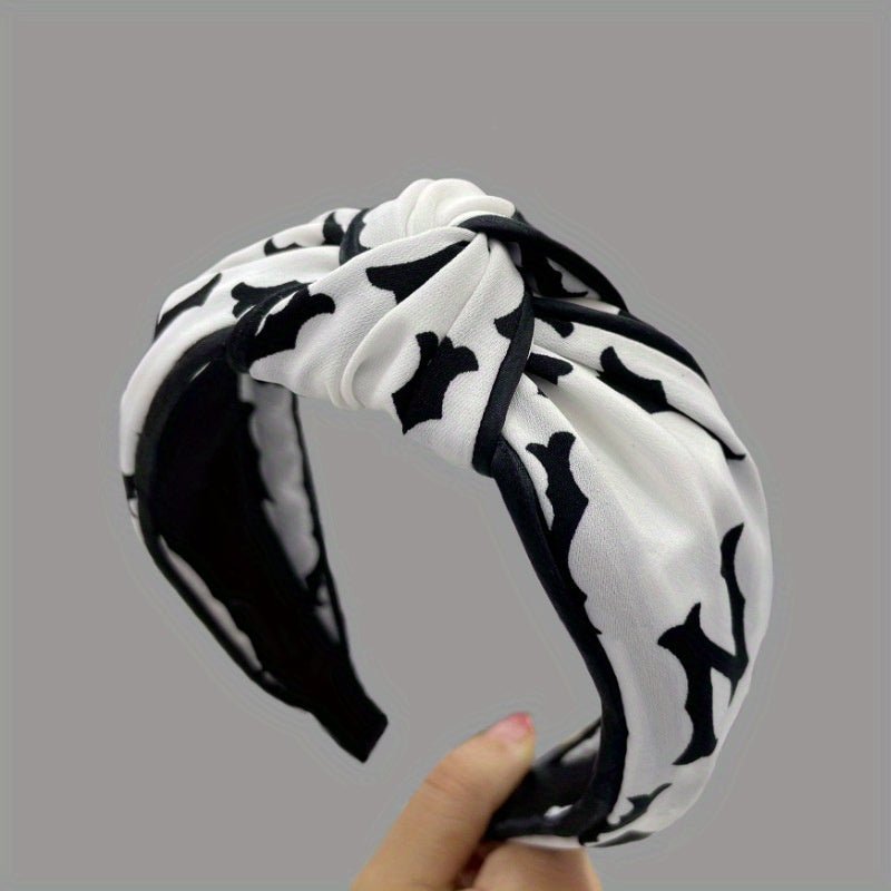 Black and White Striped Cross Knotted Hairband - ET