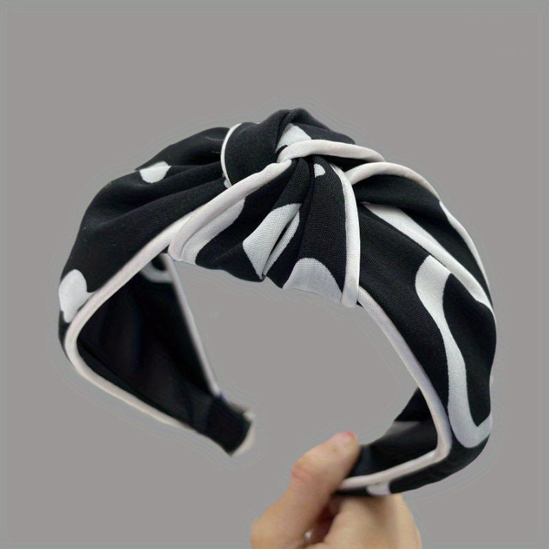 Black and White Striped Cross Knotted Hairband - ET