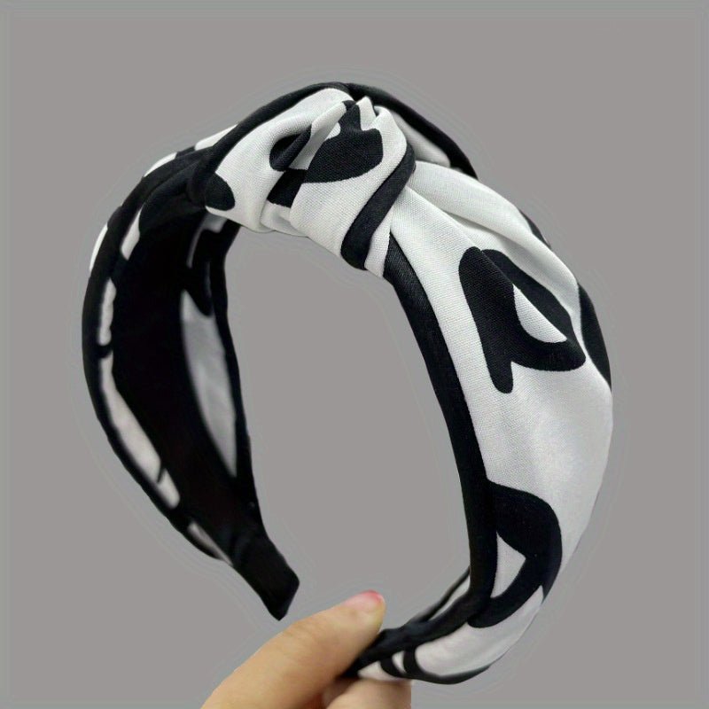Black and White Striped Cross Knotted Hairband - ET