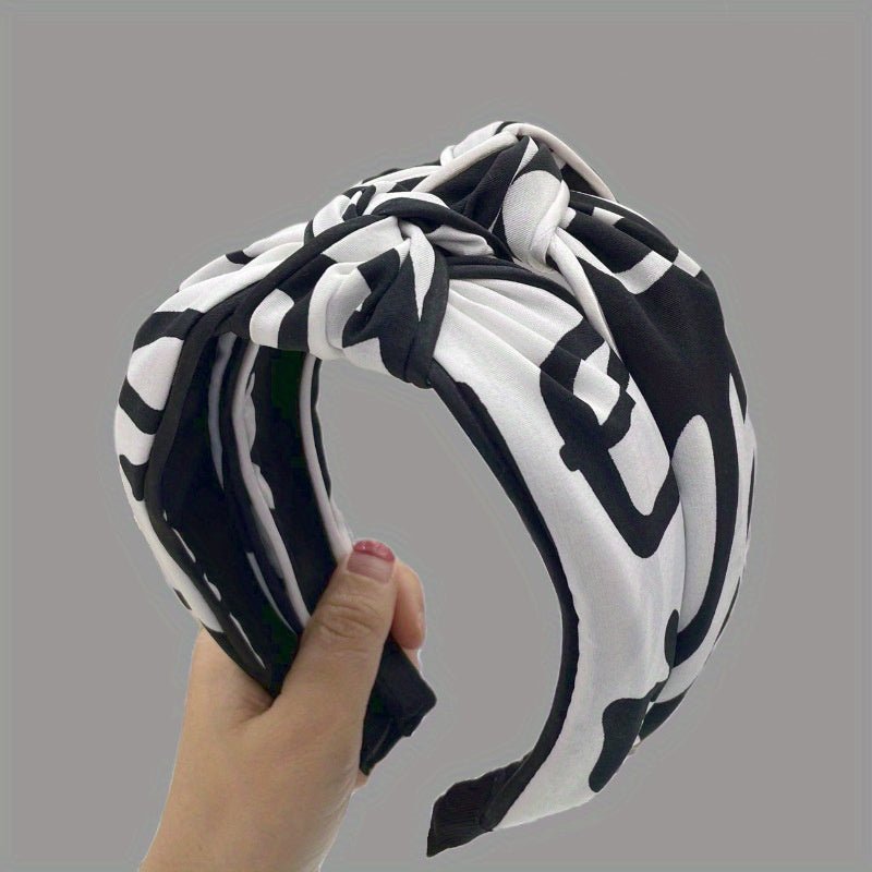 Black and White Striped Cross Knotted Hairband - ET