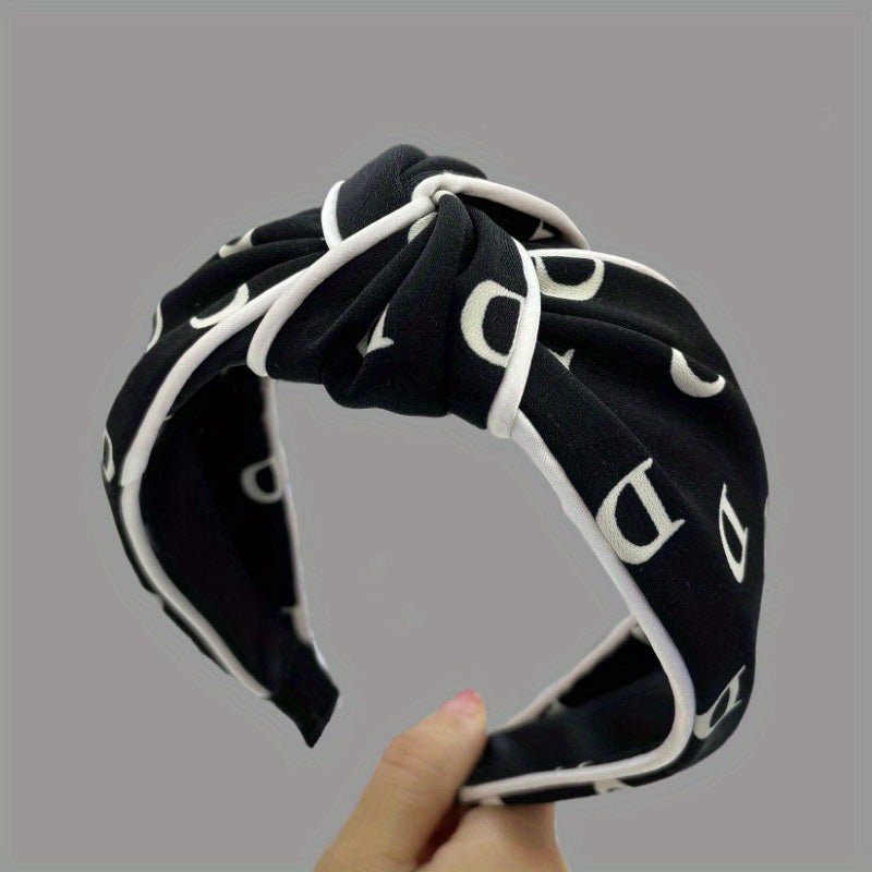 Black and White Striped Cross Knotted Hairband - ET