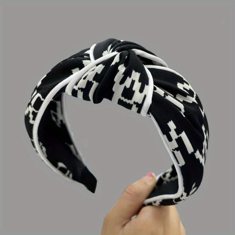 Black and White Striped Cross Knotted Hairband - ET