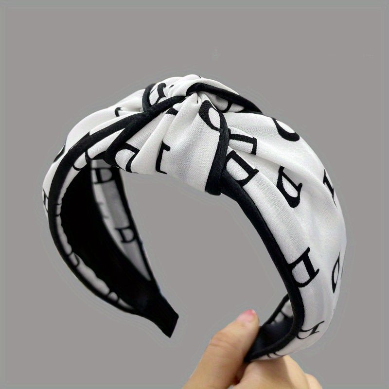 Black and White Striped Cross Knotted Hairband - ET