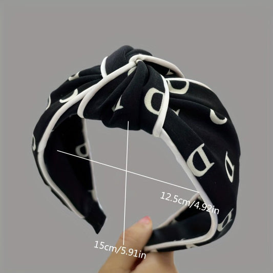 Black and White Striped Cross Knotted Hairband - ET