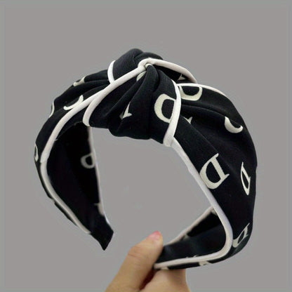 Black and White Striped Cross Knotted Hairband - ET
