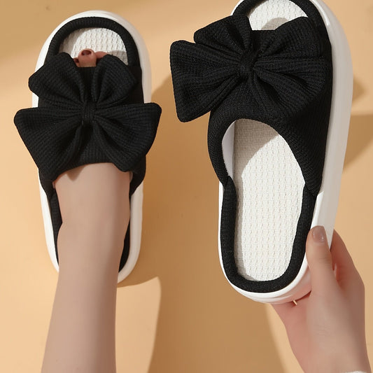 Black Bow Tied Slippers - ET