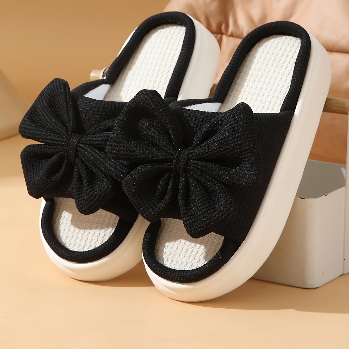 Black Bow Tied Slippers - ET
