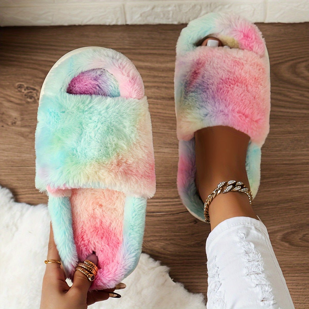 Cozy Fluffy Faux Furry House Slippers - ET